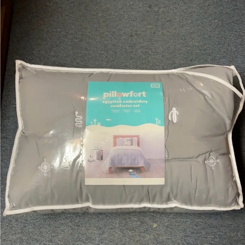 Pillowfort Gray Comforter Set with White Embroidery